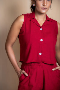 Women Solid Linen Waistcoat