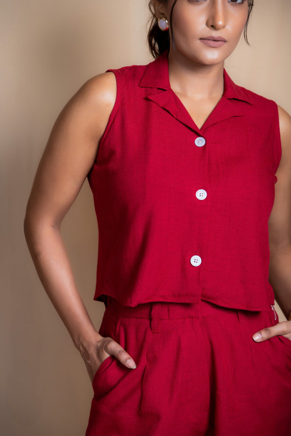 Women Solid Linen Waistcoat