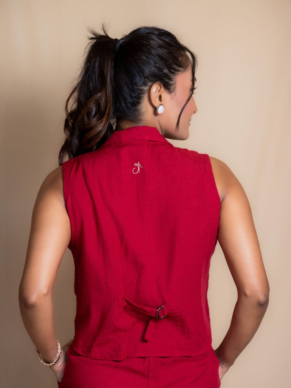 Women Solid Linen Waistcoat