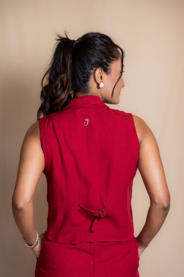 Women Solid Linen Waistcoat