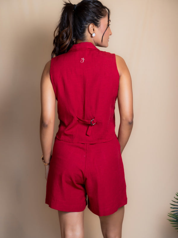 Women Solid Linen Waistcoat