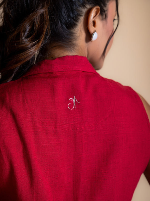 Women Solid Linen Waistcoat
