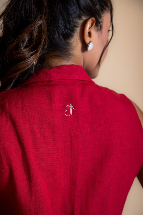 Women Solid Linen Waistcoat