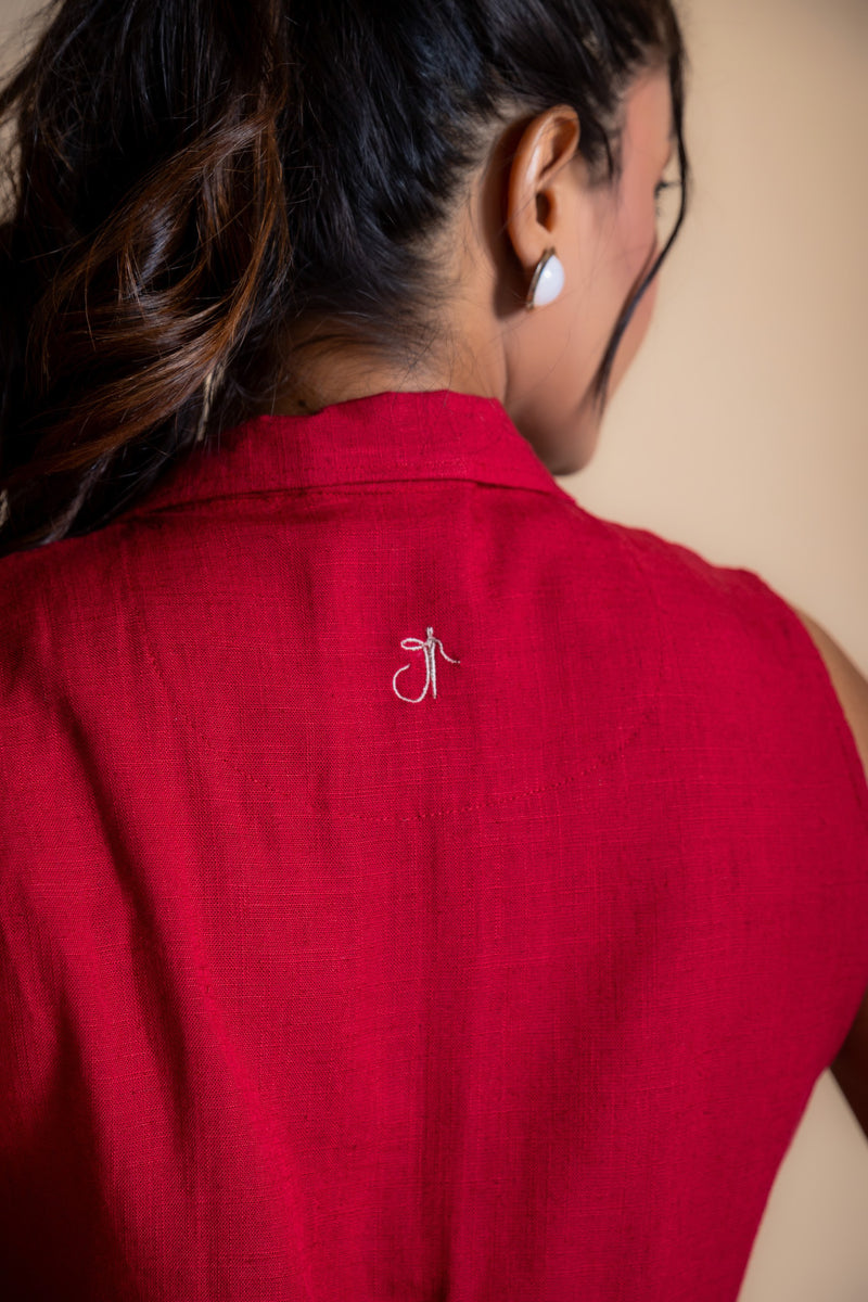 Women Solid Linen Waistcoat