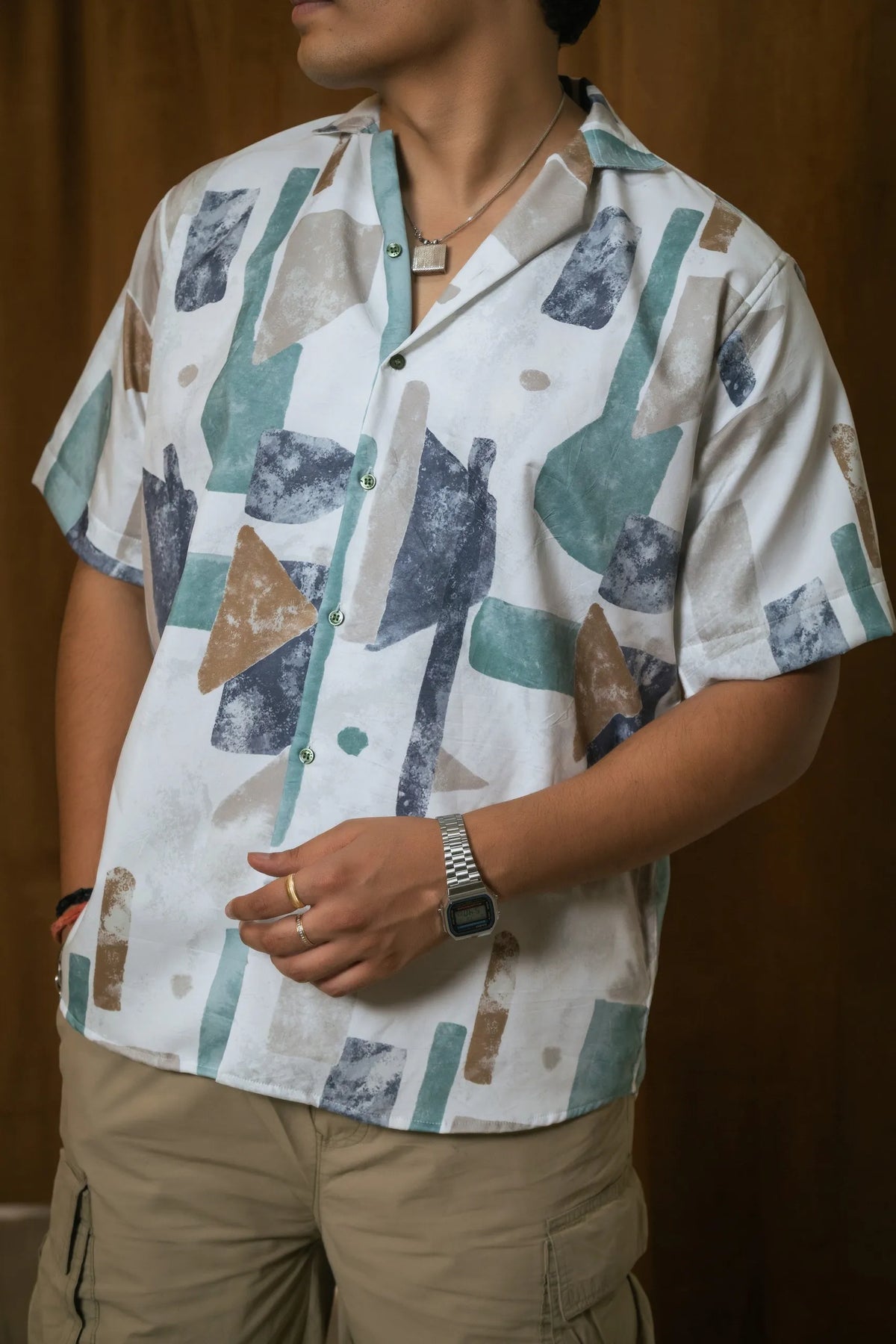 Abstract Printed Oversized Resort Wear Shirt