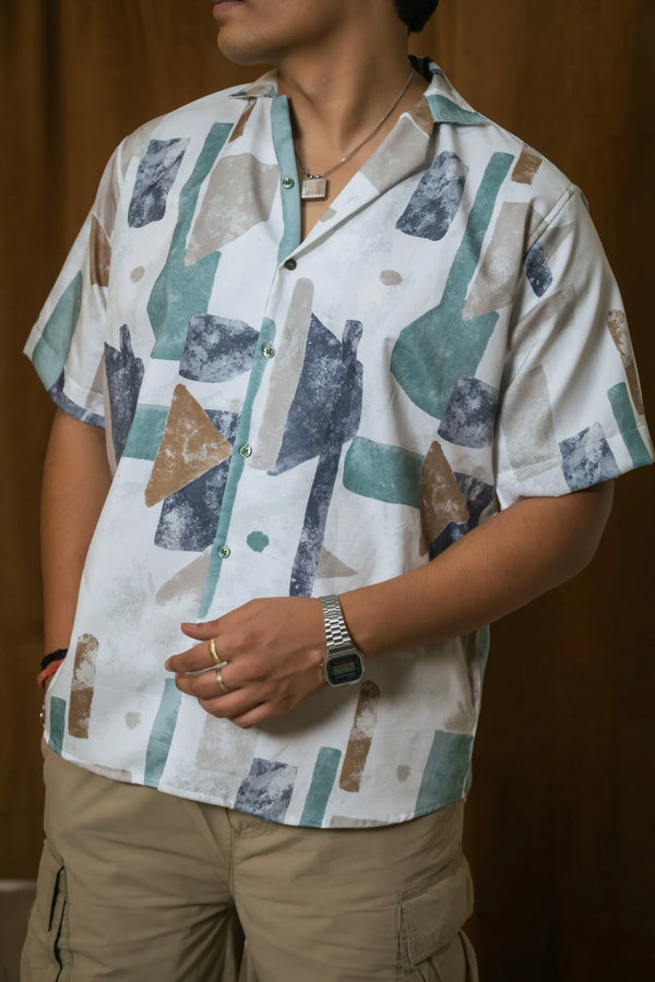 Abstract Printed Oversized Resort Wear Shirt