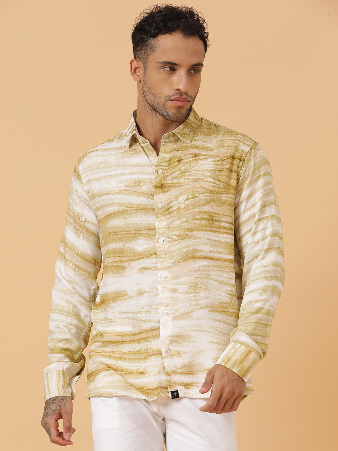 Horizontal Striped Tie Dye Slim Fit Unisex Rayon Shirt