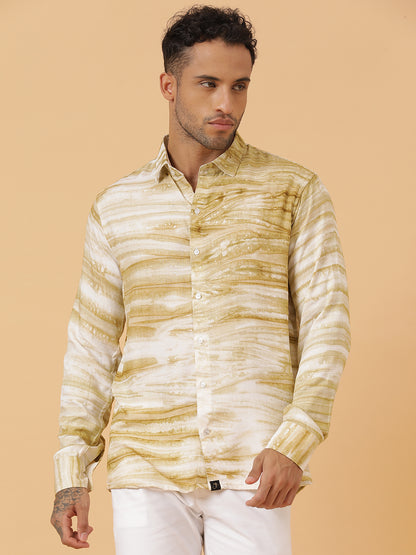 Horizontal Striped Tie Dye Slim Fit Unisex Rayon Shirt