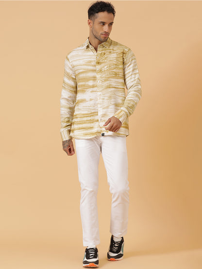 Horizontal Striped Tie Dye Slim Fit Unisex Rayon Shirt