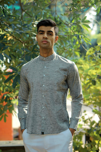 Melange Grey Premium Cotton Linen Regular Fit Solid Shirt