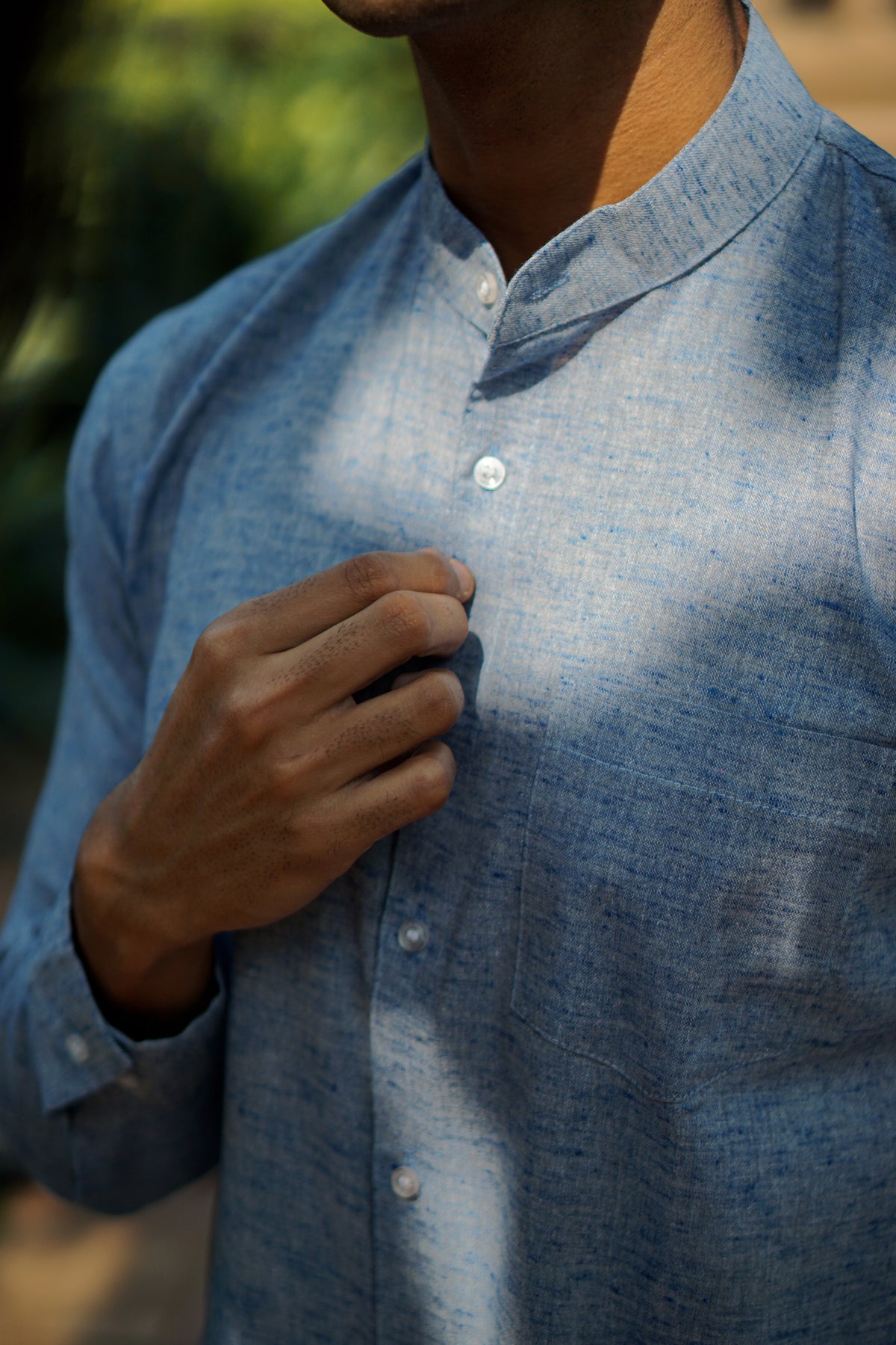 Melange Blue Premium Cotton Linen Regular Fit Solid Shirt
