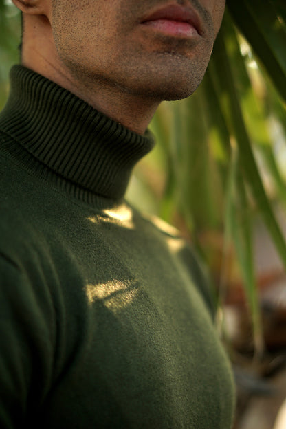 Bottle Green Premium Warm Wool Blend Turtle Neck Sweater