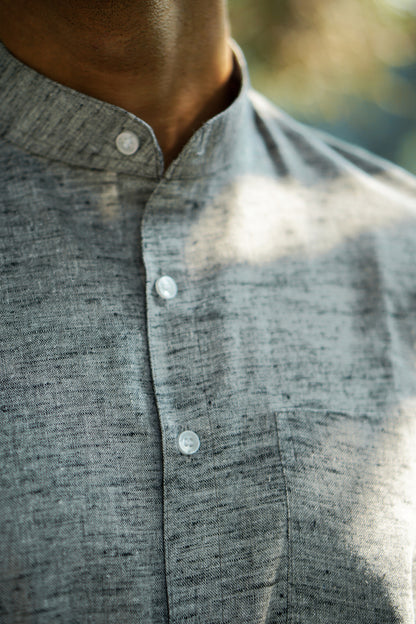 Melange Grey Premium Cotton Linen Regular Fit Solid Shirt