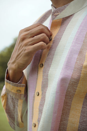 Premium Multicolor Striped Cotton Linen Regular Fit Shirt