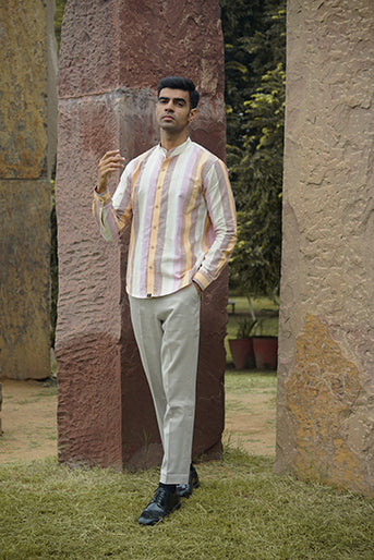 Premium Multicolor Striped Cotton Linen Regular Fit Shirt