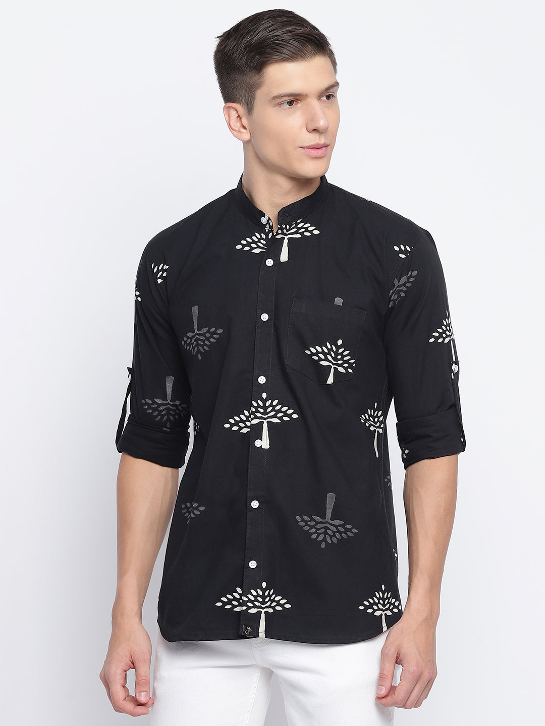 Tree Hand Block Printed Slim Fit Shirt