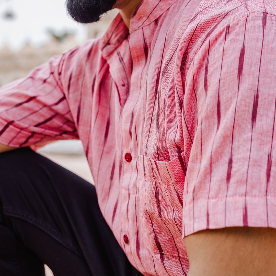 Pink Stripes Handwoven Ikat Shirt