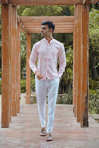 Premium Baby Pink Pure Linen Regular Fit Solid Shirt