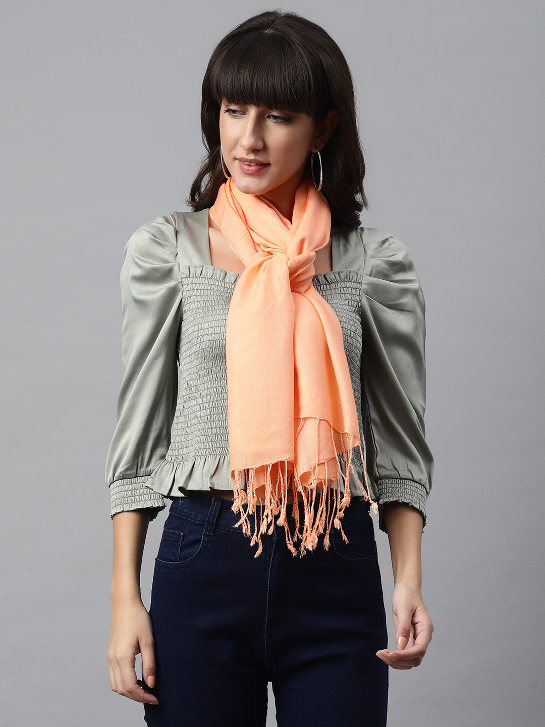 Peach Rayon Solid Unisex Stole