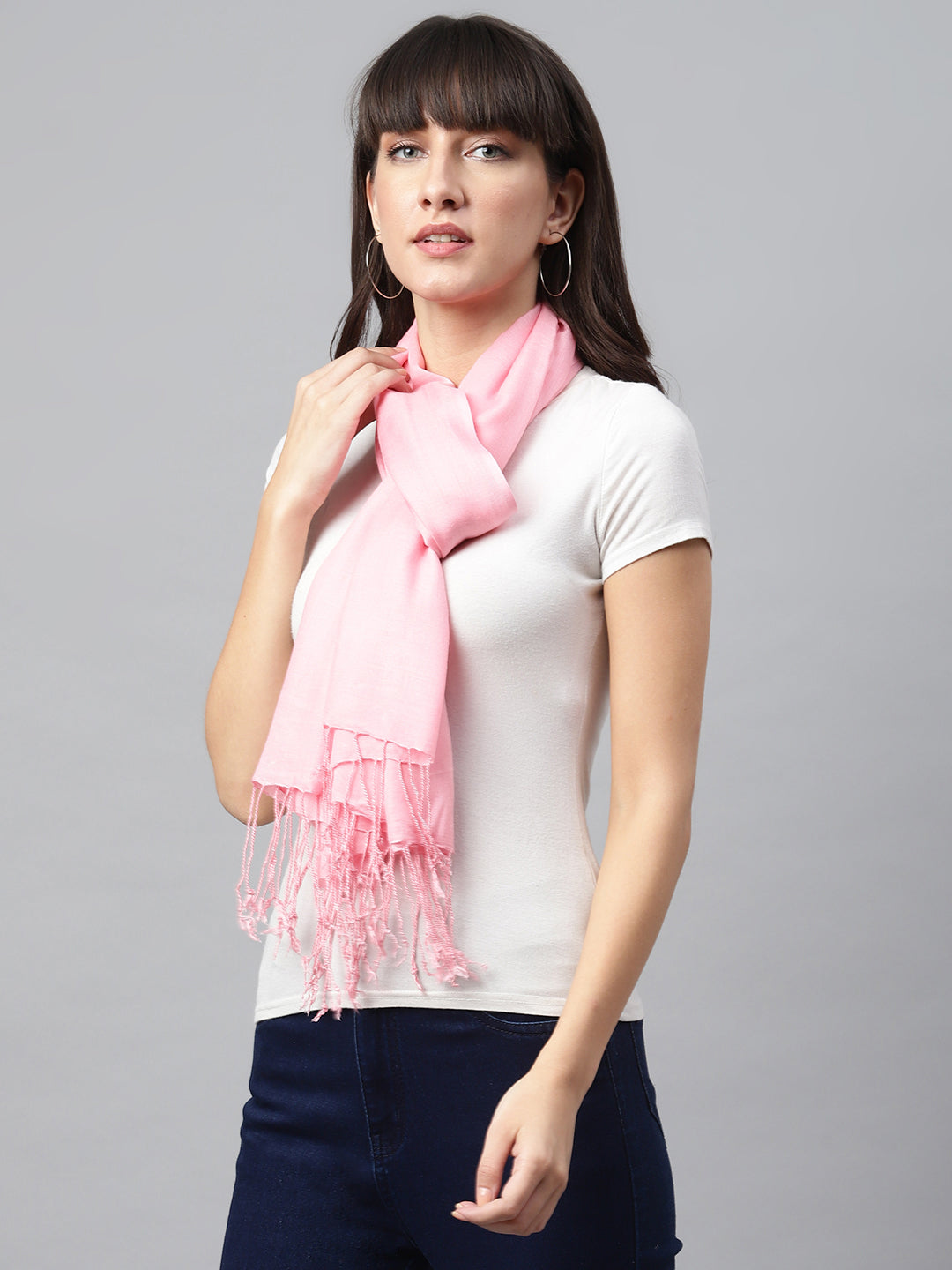 Baby Pink Rayon Solid Unisex Stole