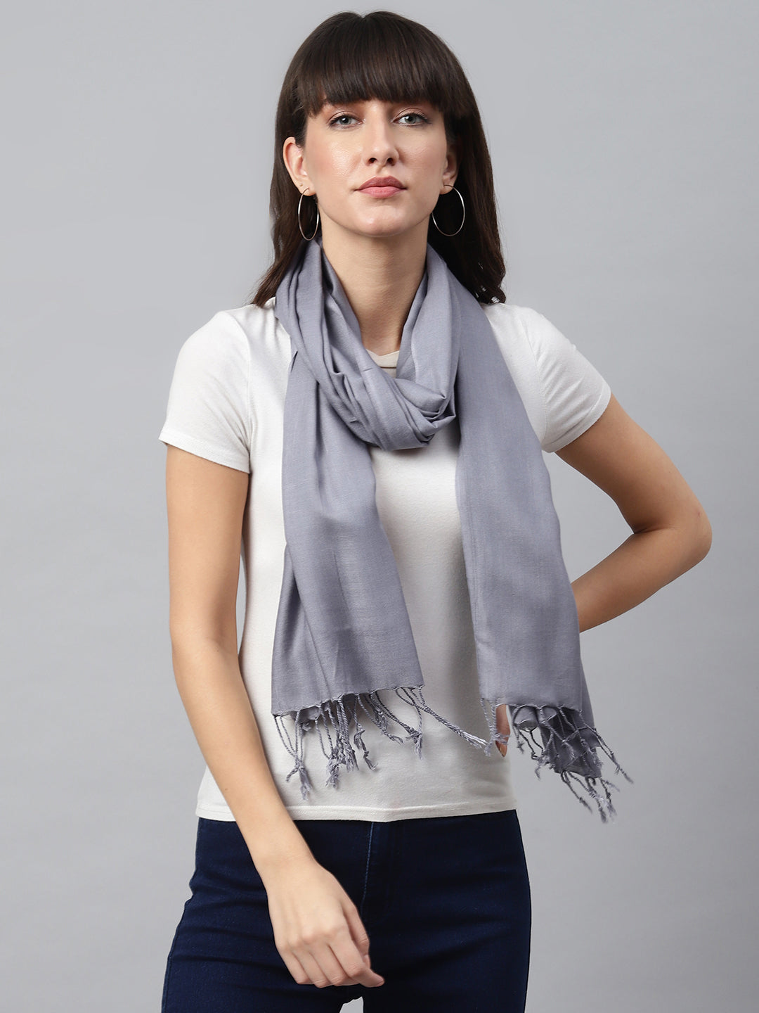 Silver Rayon Solid Unisex Stole