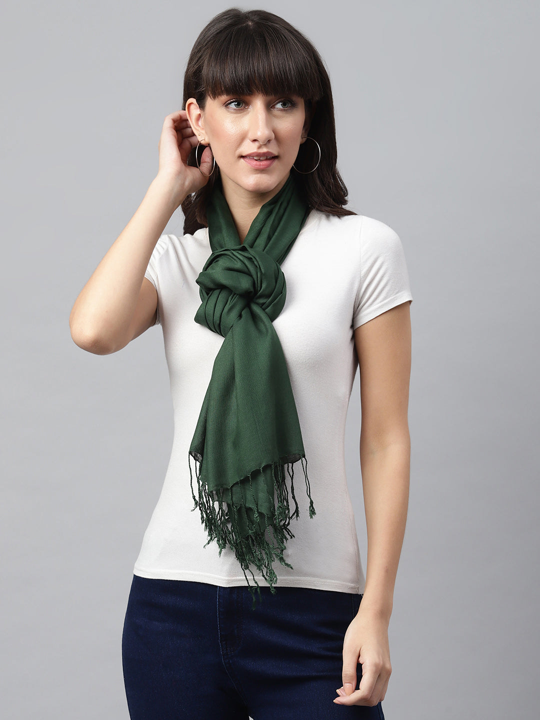 Bottle Green Rayon Solid Unisex Stole