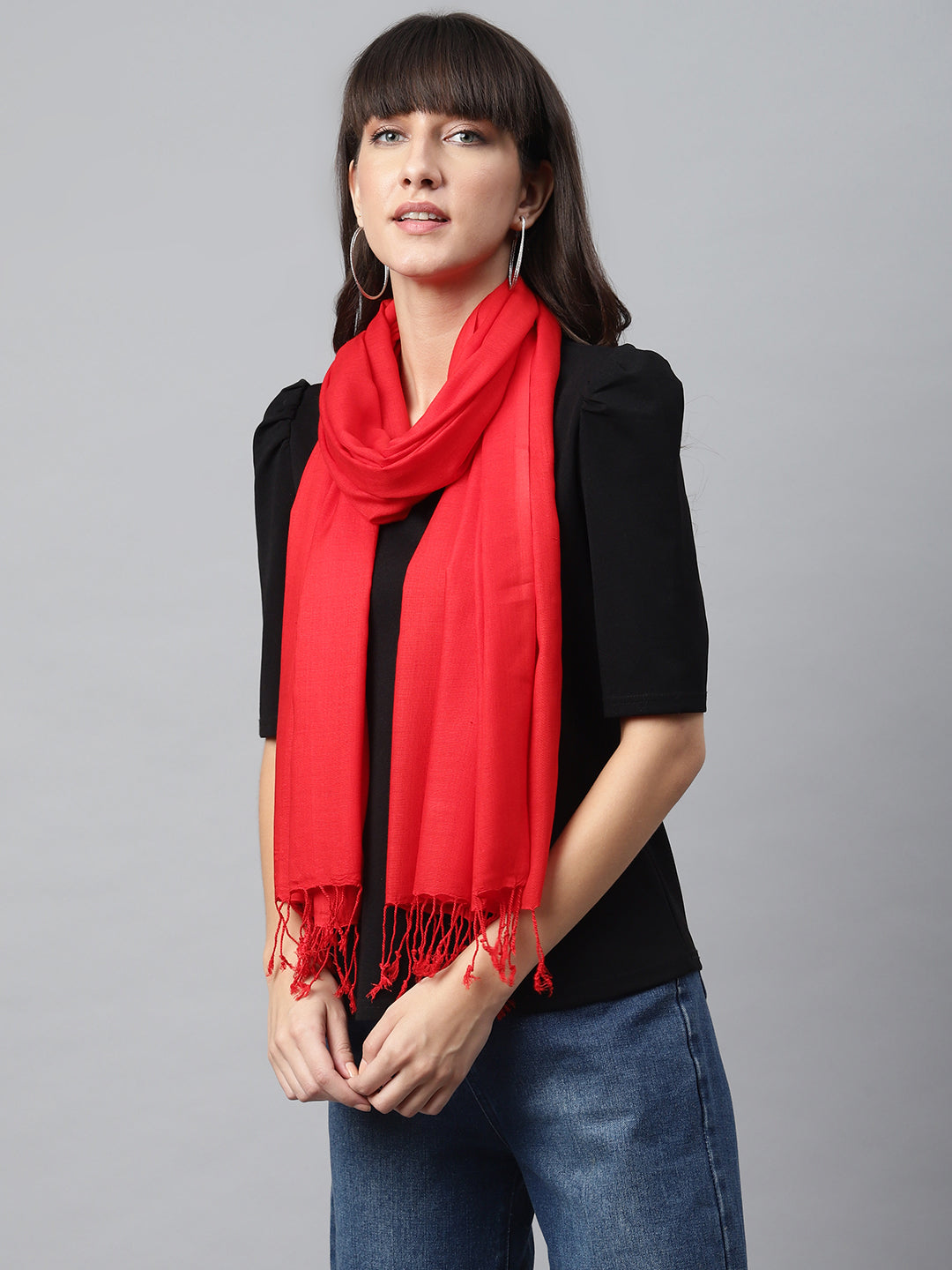Red Rayon Solid Unisex Stole