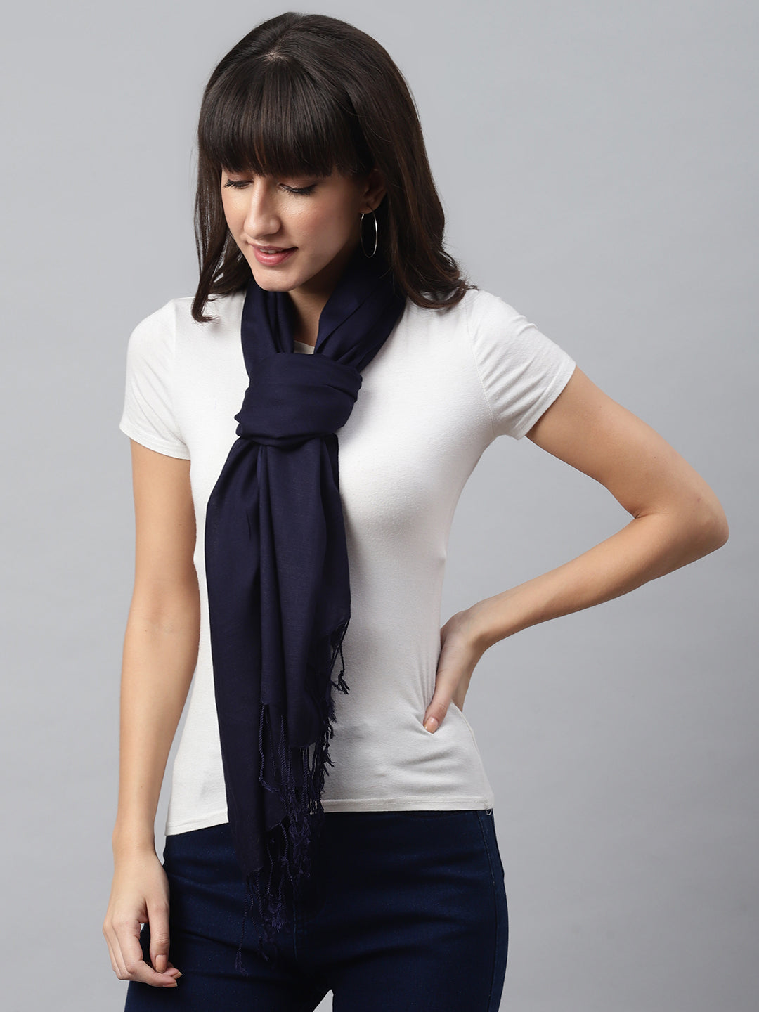 Navy Blue Rayon Solid Unisex Stole