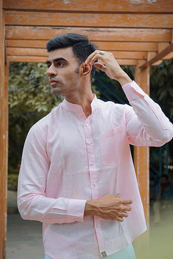 Premium Baby Pink Pure Linen Regular Fit Solid Shirt