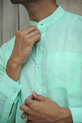 Premium Mint Green Pure Linen Regular Fit Solid Shirt