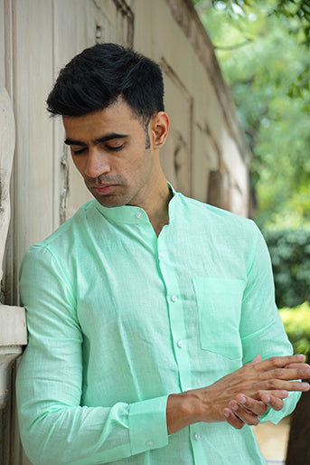 Premium Mint Green Pure Linen Regular Fit Solid Shirt
