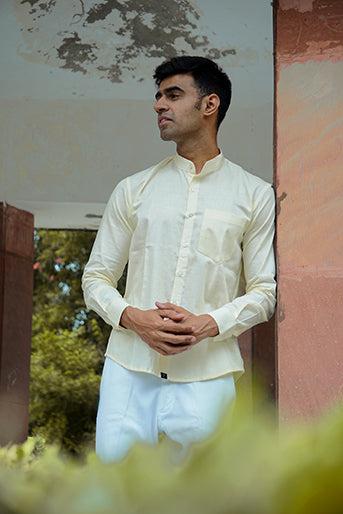 Premium Cream Cotton Linen Regular Fit Solid Shirt