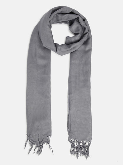 Silver Rayon Solid Unisex Stole