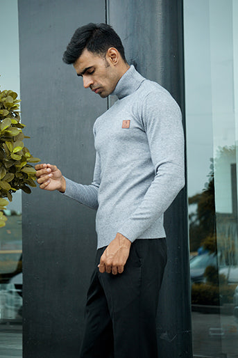 Premium Grey Warm Wool Blend Turtle Neck Sweater