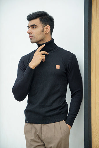 Premium Black Warm Wool Blend Turtle Neck Sweater