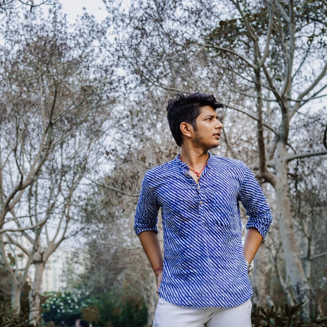 Royal Blue Lehriya Handblock Printed Short Kurta