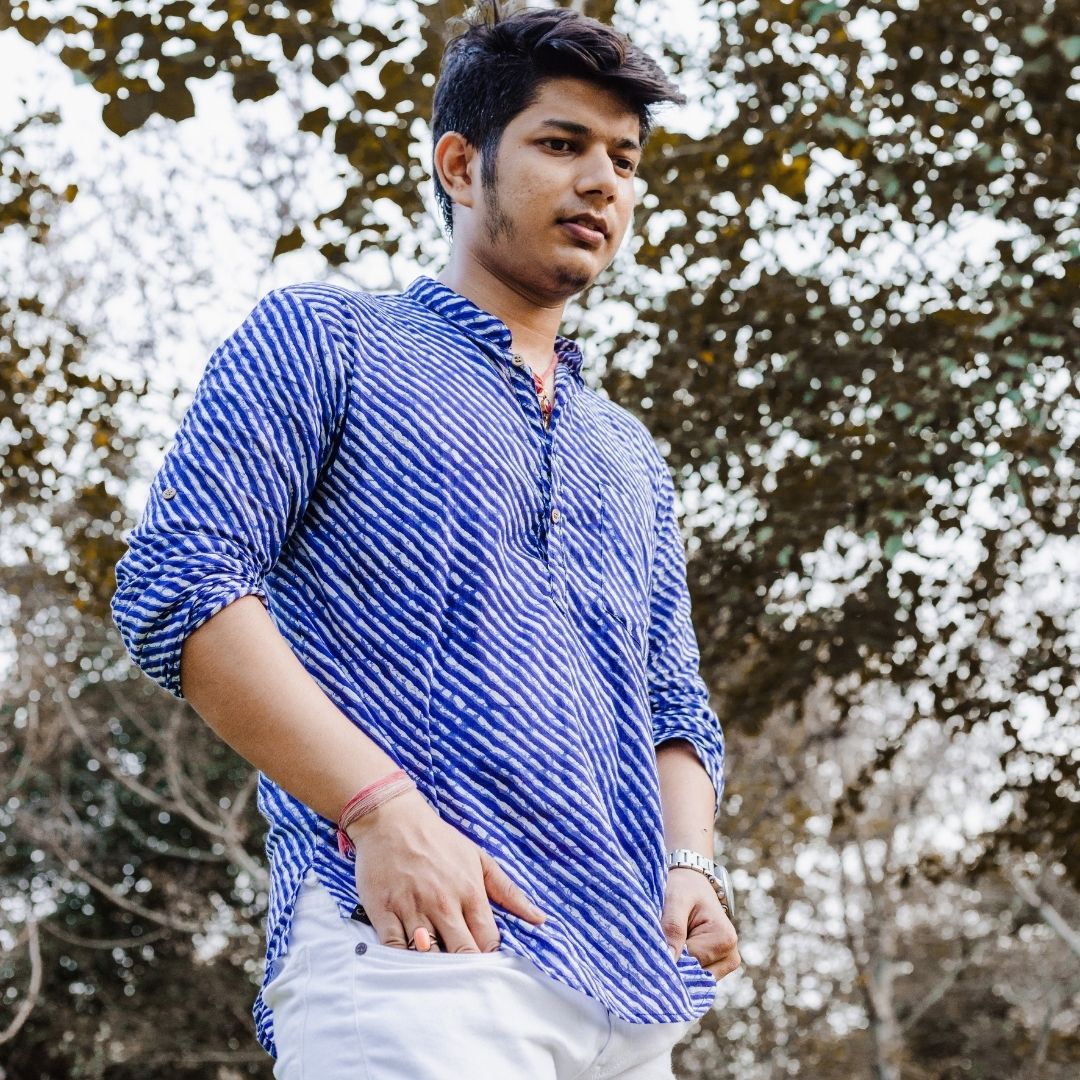 Royal Blue Lehriya Handblock Printed Short Kurta