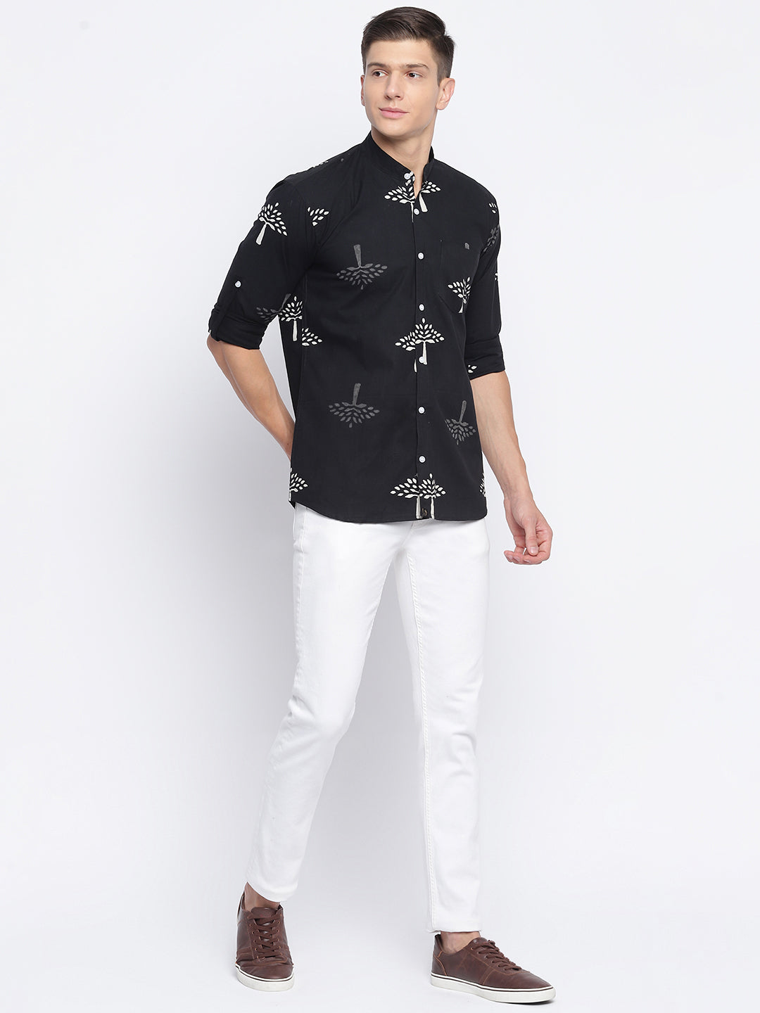 Tree Hand Block Printed Slim Fit Shirt