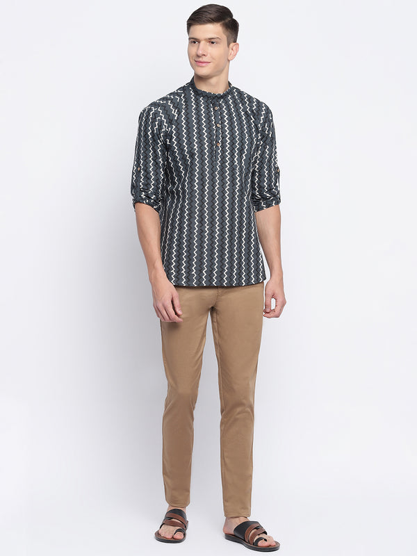 Grey Zig-zag Handblock Printed Short Kurta