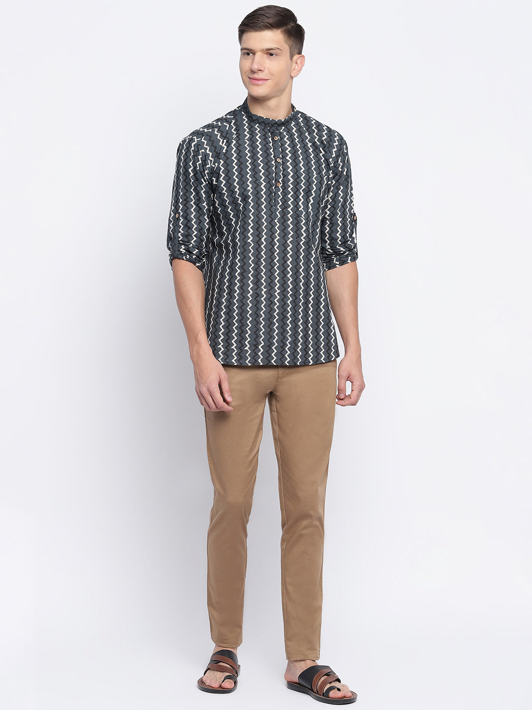 Grey Zig-zag Handblock Printed Short Kurta