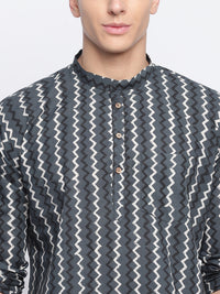 Grey Zig-zag Handblock Printed Short Kurta