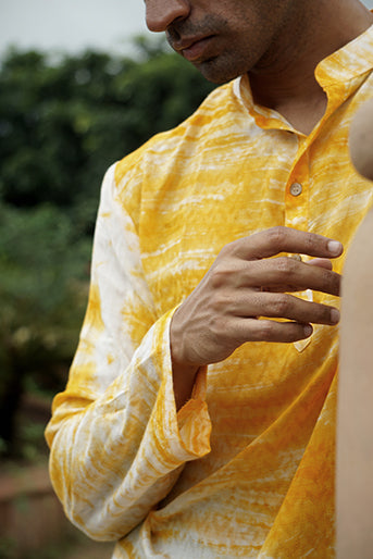 Premium Yellow Rayon Modal Self-Designed Tie Dye Short Kurta
