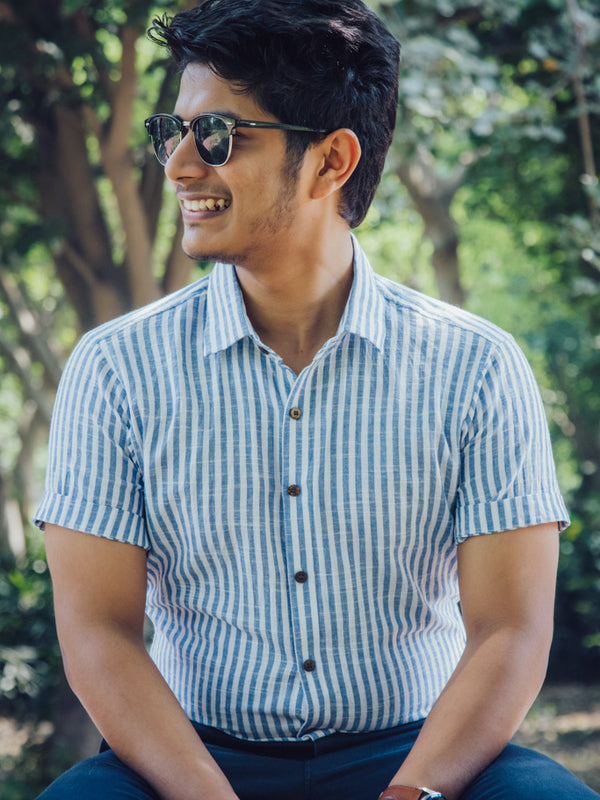 Striped Cotton Linen Slim Fit Shirt