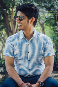 Striped Cotton Linen Slim Fit Shirt