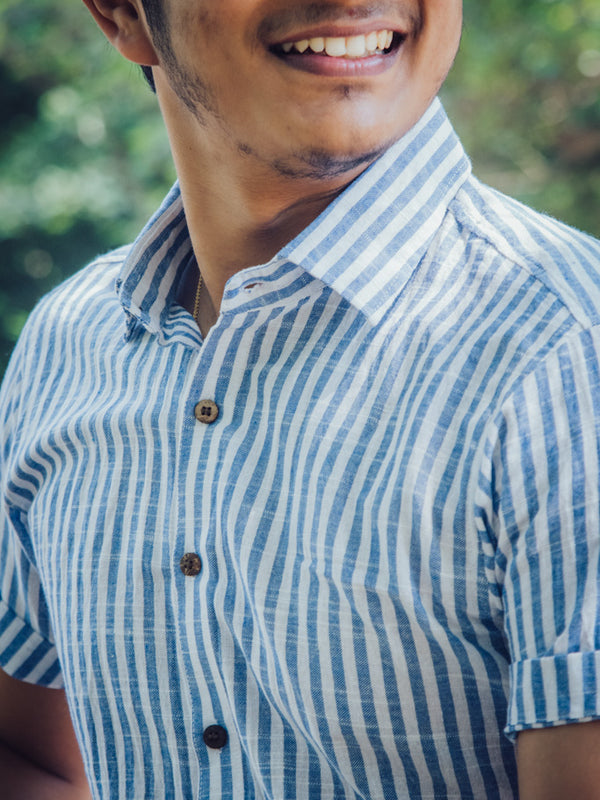 Striped Cotton Linen Slim Fit Shirt