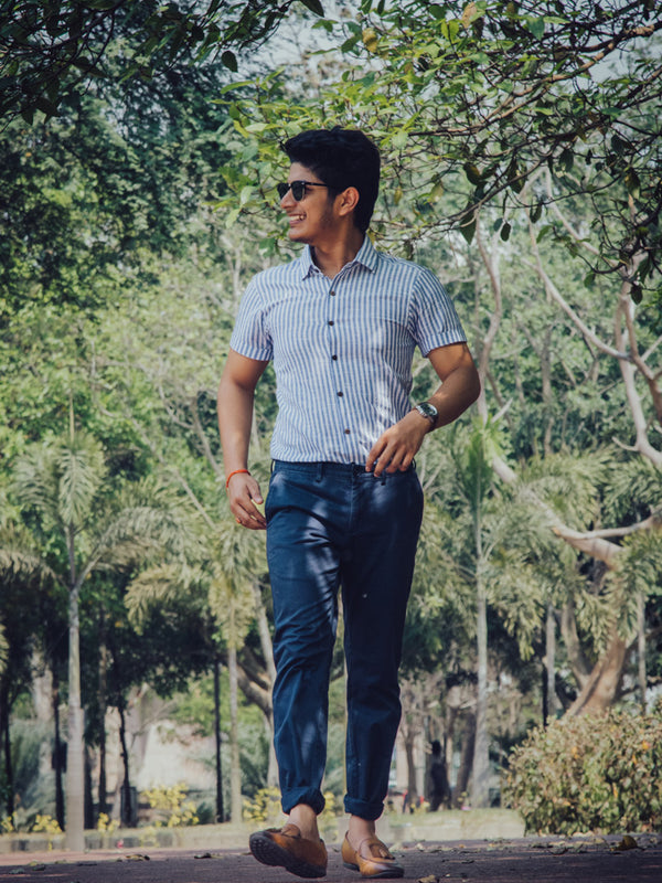 Striped Cotton Linen Slim Fit Shirt