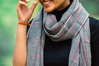 Grey with Maroon Checkered Yarn-Dyed Lambswool Unisex Woollen Scarf