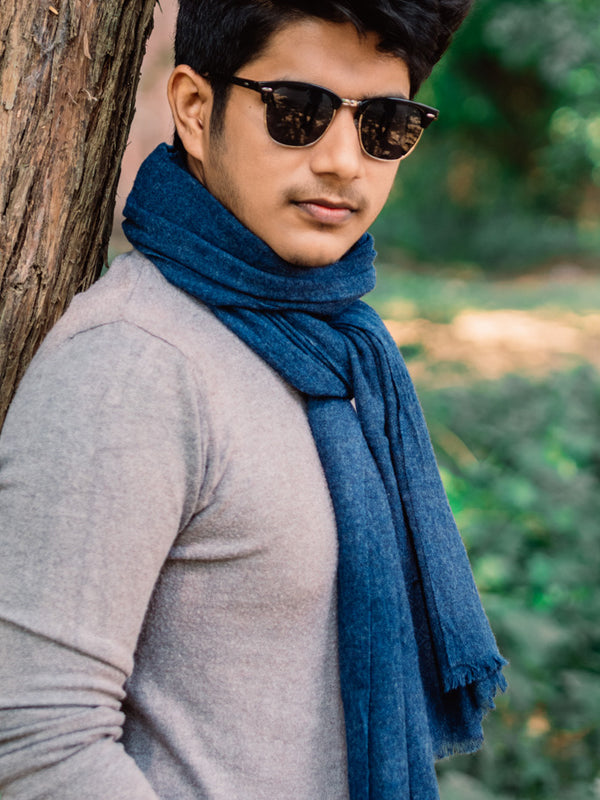 Blue Solid Lambswool Unisex Woollen Scarf