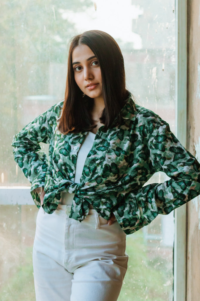 Green Butterfy Print Quirky Slim Fit Unisex Shirt