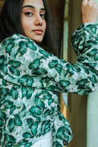 Green Butterfy Print Quirky Slim Fit Unisex Shirt